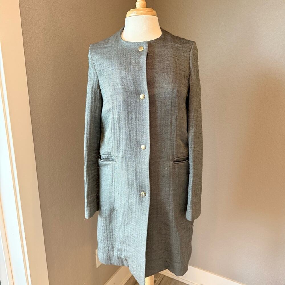 Marni Wool Silk Longline Collarless Coat Gray Italy 38
